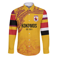 Queensland Papua New Guinea Custom Family Matching Long Sleeve Bodycon Dress and Hawaiian Shirt All Gold Pacific PNG Tribal Style