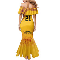 Queensland Papua New Guinea Custom Family Matching Mermaid Dress and Hawaiian Shirt All Gold Pacific PNG Tribal Style