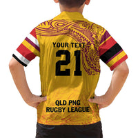 Queensland Papua New Guinea Custom Family Matching Off Shoulder Maxi Dress and Hawaiian Shirt All Gold Pacific PNG Tribal Style