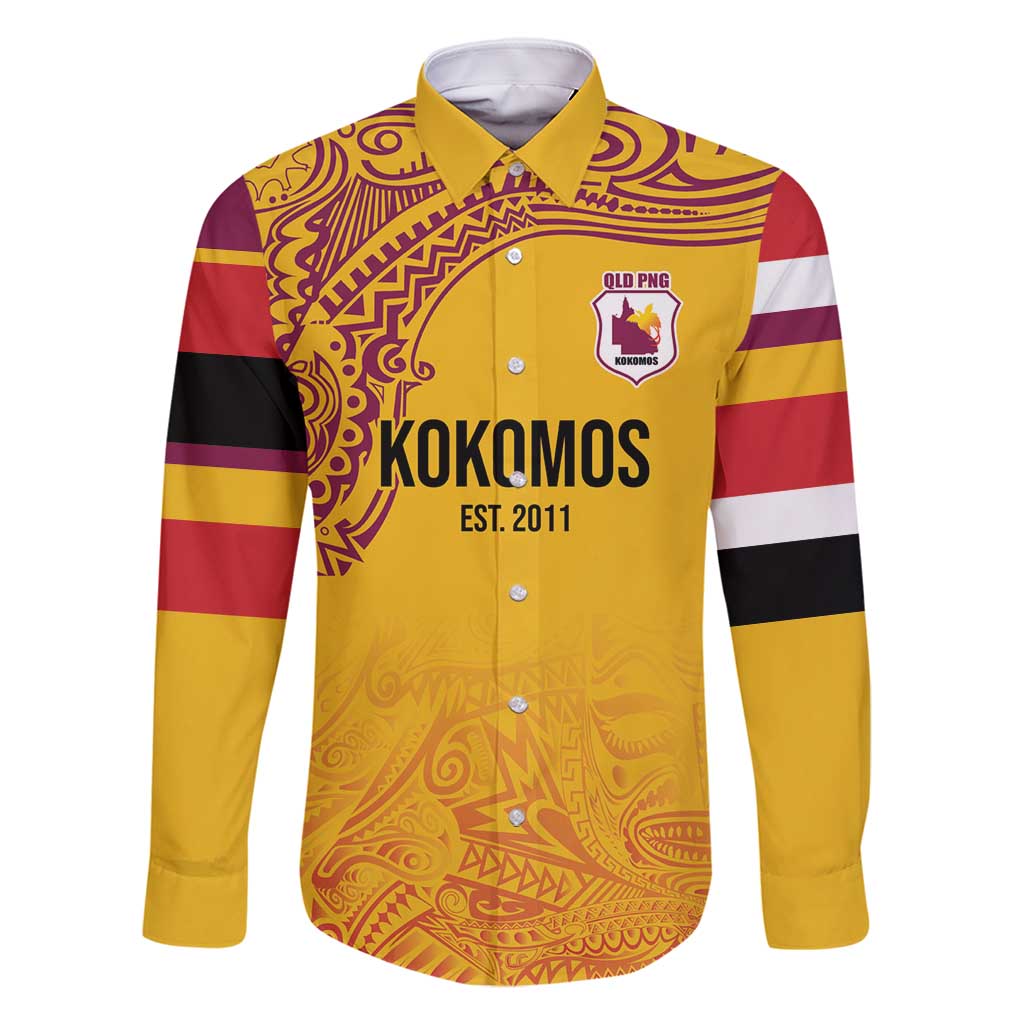 Queensland Papua New Guinea Custom Family Matching Off Shoulder Short Dress and Hawaiian Shirt All Gold Pacific PNG Tribal Style