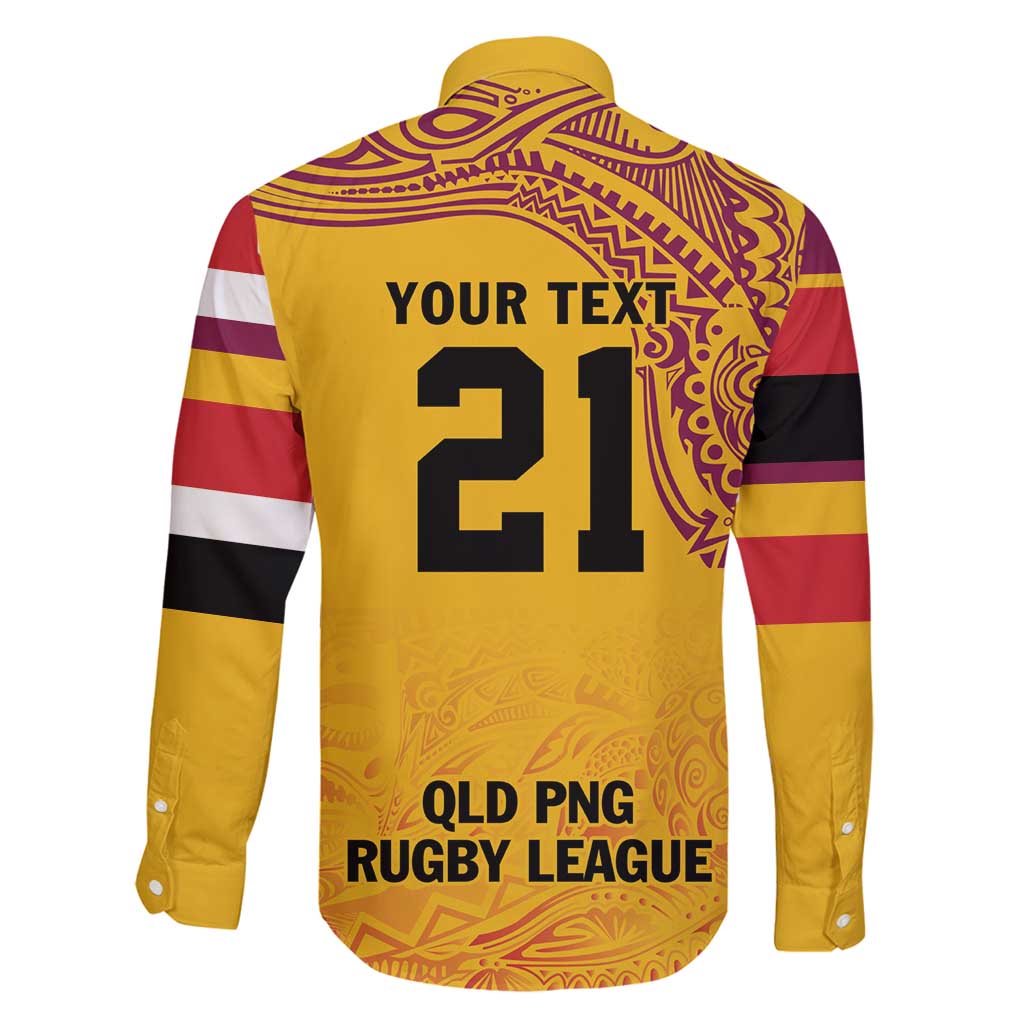 Queensland Papua New Guinea Custom Family Matching Off Shoulder Short Dress and Hawaiian Shirt All Gold Pacific PNG Tribal Style