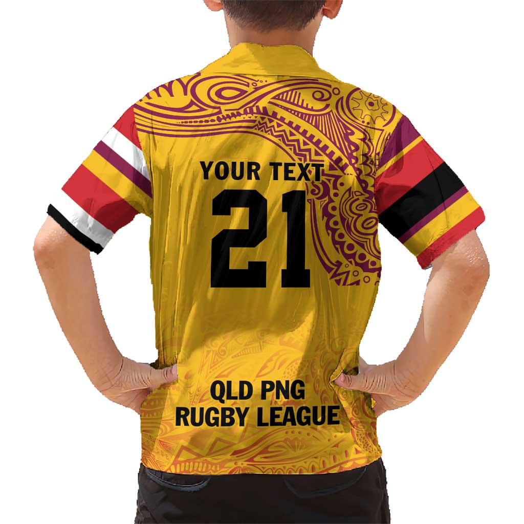 Queensland Papua New Guinea Custom Family Matching Short Sleeve Bodycon Dress and Hawaiian Shirt All Gold Pacific PNG Tribal Style