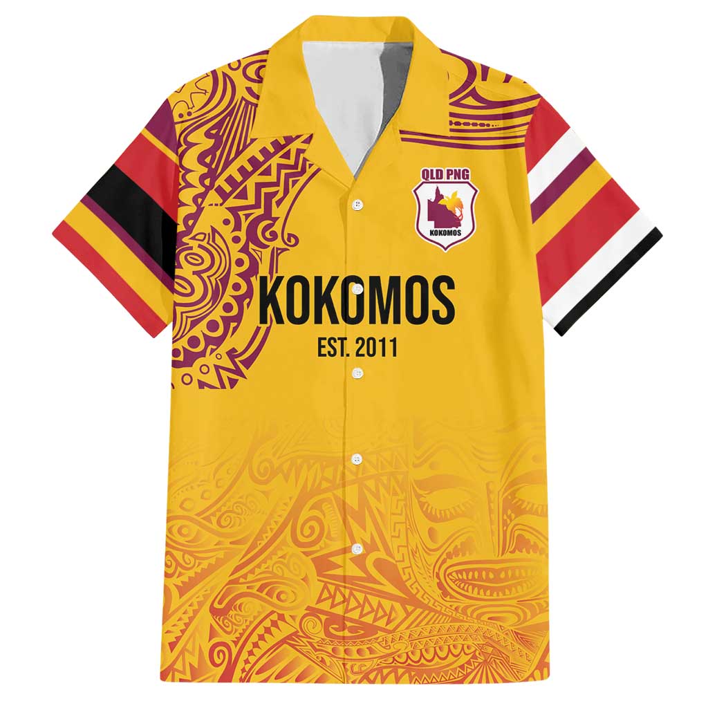 Queensland Papua New Guinea Custom Family Matching Short Sleeve Bodycon Dress and Hawaiian Shirt All Gold Pacific PNG Tribal Style