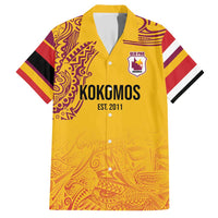 Queensland Papua New Guinea Custom Family Matching Short Sleeve Bodycon Dress and Hawaiian Shirt All Gold Pacific PNG Tribal Style