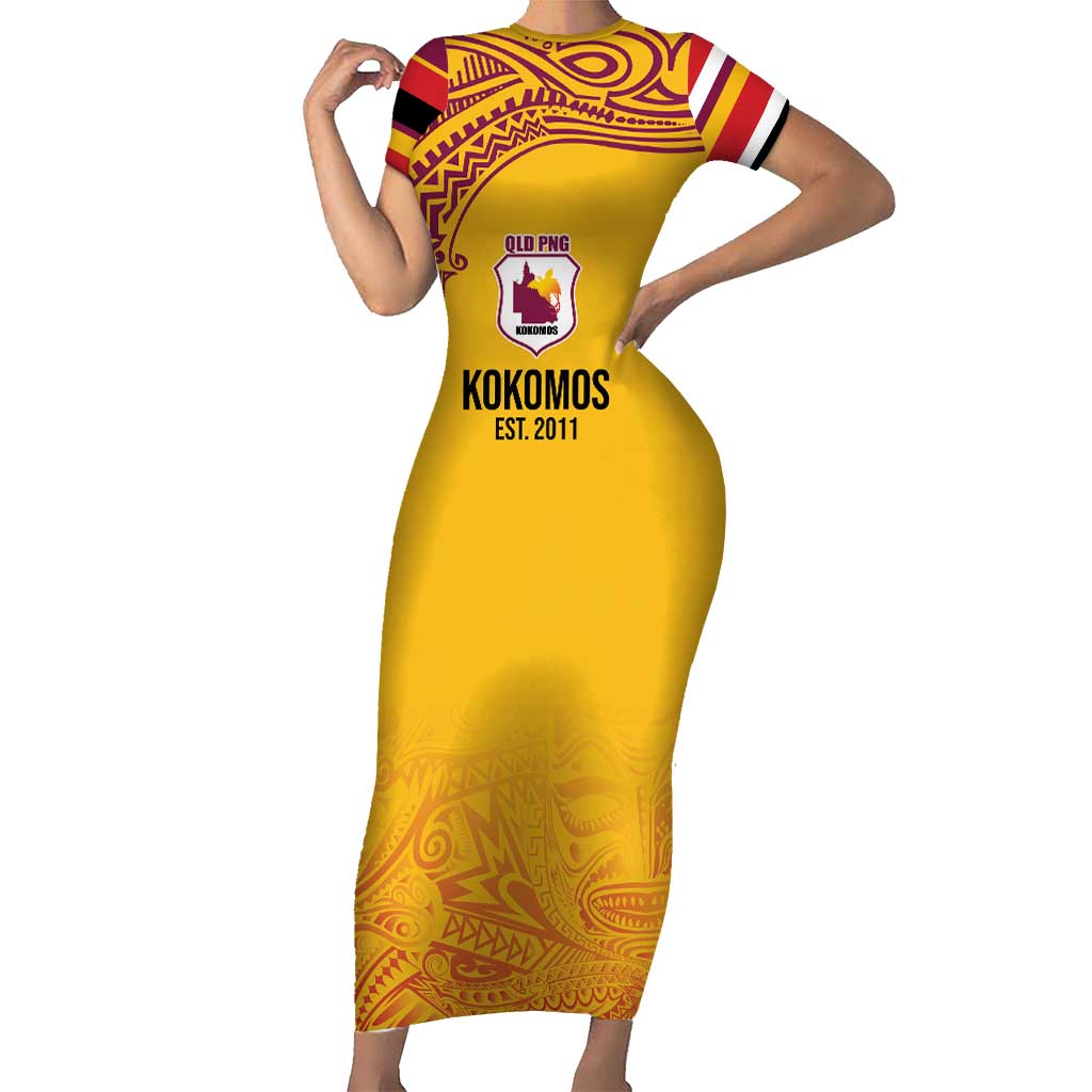 Queensland Papua New Guinea Custom Family Matching Short Sleeve Bodycon Dress and Hawaiian Shirt All Gold Pacific PNG Tribal Style