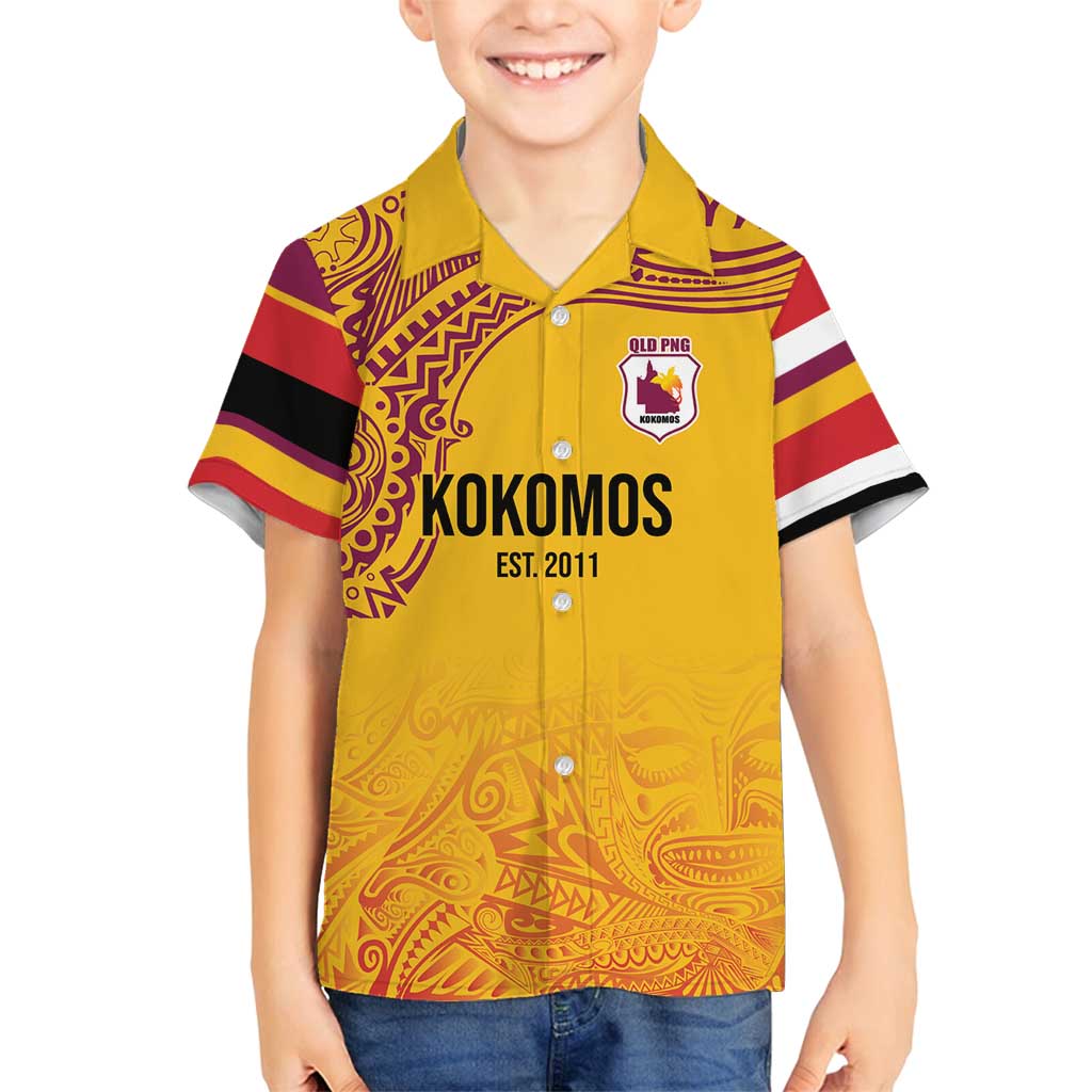 Queensland Papua New Guinea Custom Family Matching Summer Maxi Dress and Hawaiian Shirt All Gold Pacific PNG Tribal Style LT9 Son's Shirt Gold - Polynesian Pride