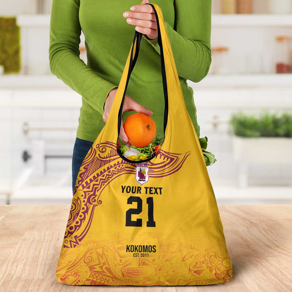 Queensland Papua New Guinea Custom Grocery Bag All Gold Pacific PNG Tribal Style