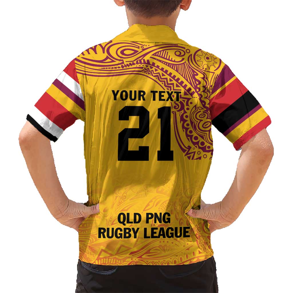 Queensland Papua New Guinea Custom Kid Hawaiian Shirt All Gold Pacific PNG Tribal Style