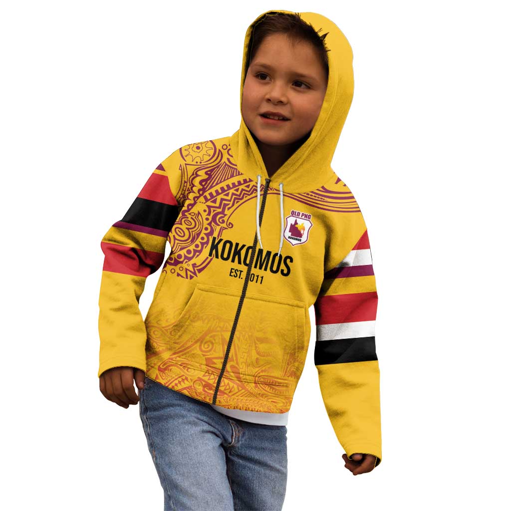 Queensland Papua New Guinea Custom Kid Hoodie All Gold Pacific PNG Tribal Style