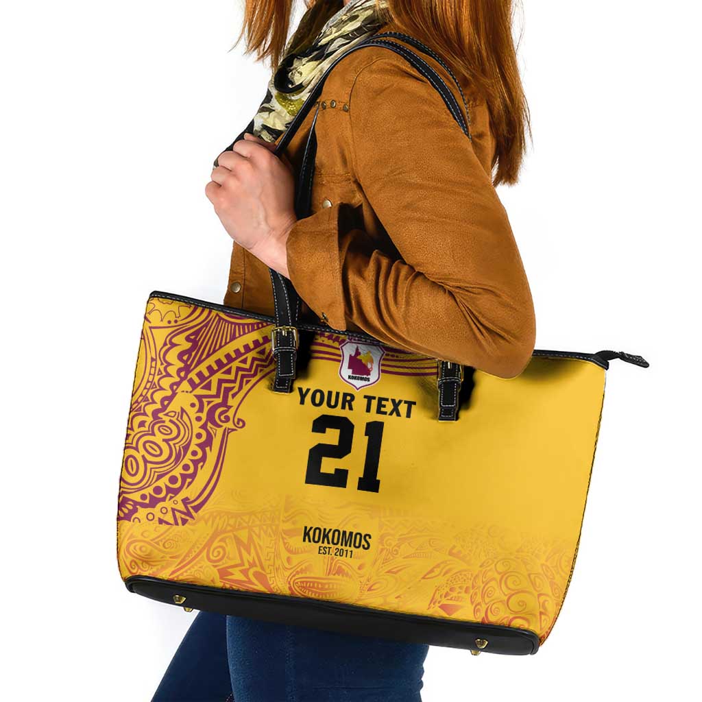 Queensland Papua New Guinea Custom Leather Tote Bag All Gold Pacific PNG Tribal Style LT9 Gold - Polynesian Pride