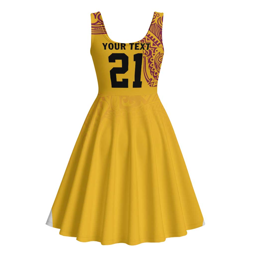 Queensland Papua New Guinea Custom Midi Dress All Gold Pacific PNG Tribal Style - Polynesian Pride