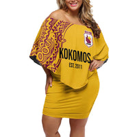 Queensland Papua New Guinea Custom Off Shoulder Short Dress All Gold Pacific PNG Tribal Style