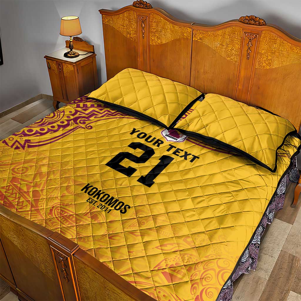 Queensland Papua New Guinea Custom Quilt Bed Set All Gold Pacific PNG Tribal Style