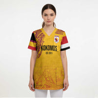 Queensland Papua New Guinea Custom Scrub Top All Gold Pacific PNG Tribal Style - Polynesian Pride