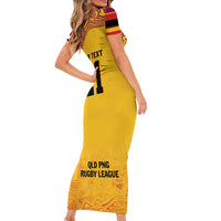 Queensland Papua New Guinea Custom Short Sleeve Bodycon Dress All Gold Pacific PNG Tribal Style