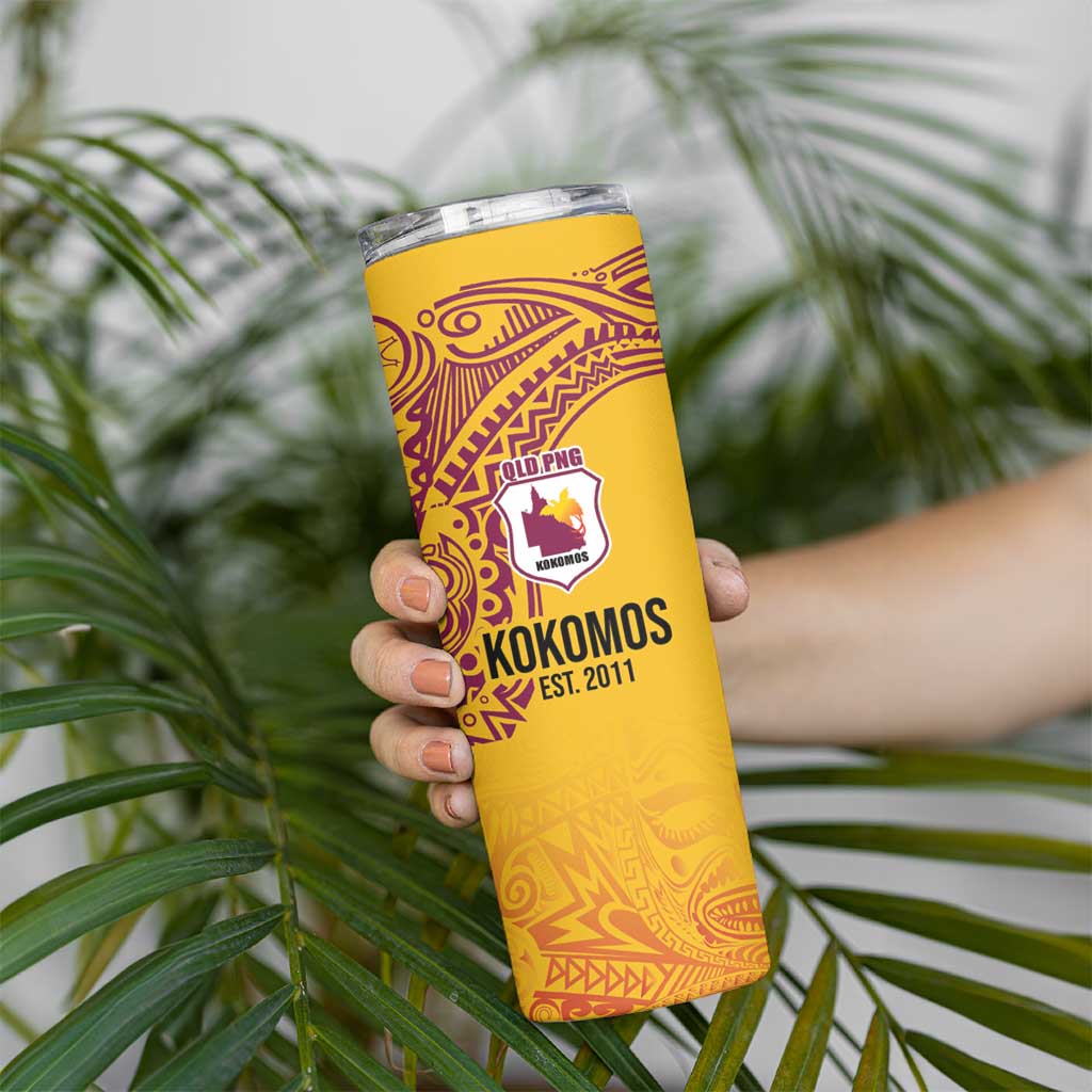 Queensland Papua New Guinea Custom Skinny Tumbler All Gold Pacific PNG Tribal Style