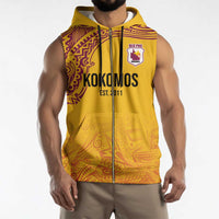 Queensland Papua New Guinea Custom Sleeveless Zip Hoodie All Gold Pacific PNG Tribal Style - Polynesian Pride