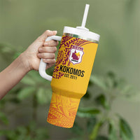 Queensland Papua New Guinea Custom Tumbler With Handle All Gold Pacific PNG Tribal Style