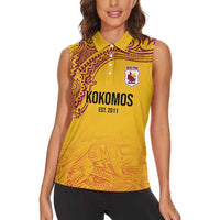 Queensland Papua New Guinea Custom Women Sleeveless Polo Shirt All Gold Pacific PNG Tribal Style