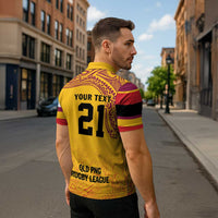 Queensland Papua New Guinea Custom Zipper Polo Shirt All Gold Pacific PNG Tribal Style - Polynesian Pride