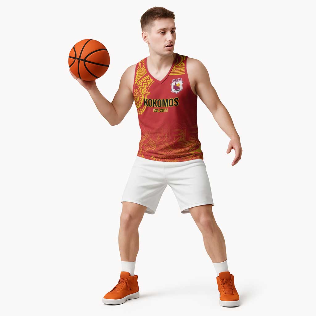 Queensland Papua New Guinea Custom Basketball Jersey All Red Pacific PNG Tribal Style - Polynesian Pride