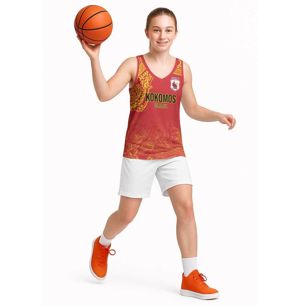 Queensland Papua New Guinea Custom Basketball Jersey All Red Pacific PNG Tribal Style - Polynesian Pride