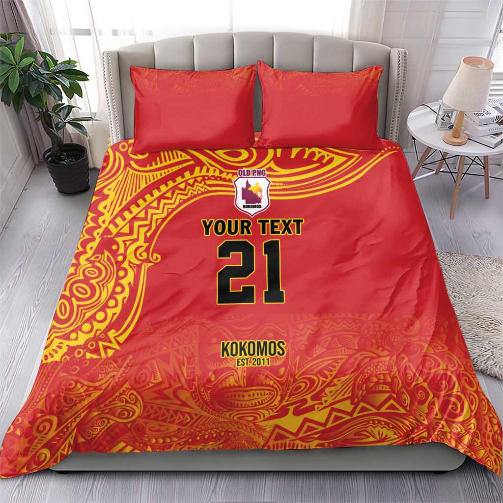 Queensland Papua New Guinea Custom Bedding Set All Red Pacific PNG Tribal Style
