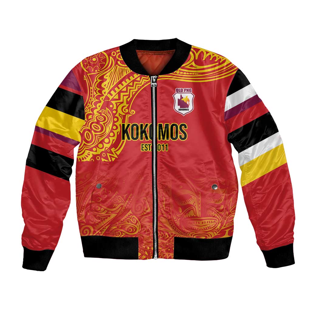 Queensland Papua New Guinea Custom Bomber Jacket All Red Pacific PNG Tribal Style LT9 Unisex Red - Polynesian Pride