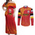 Queensland Papua New Guinea Custom Couples Matching Off Shoulder Maxi Dress and Long Sleeve Button Shirt All Red Pacific PNG Tribal Style