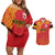 Queensland Papua New Guinea Custom Couples Matching Off Shoulder Short Dress and Hawaiian Shirt All Red Pacific PNG Tribal Style