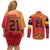 Queensland Papua New Guinea Custom Couples Matching Off Shoulder Short Dress and Long Sleeve Button Shirt All Red Pacific PNG Tribal Style