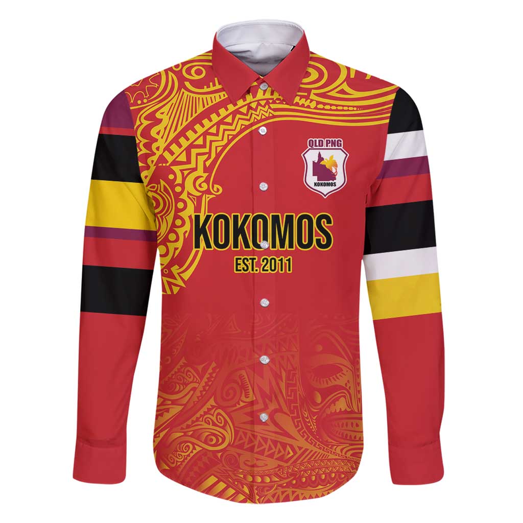 Queensland Papua New Guinea Custom Family Matching Long Sleeve Bodycon Dress and Hawaiian Shirt All Red Pacific PNG Tribal Style