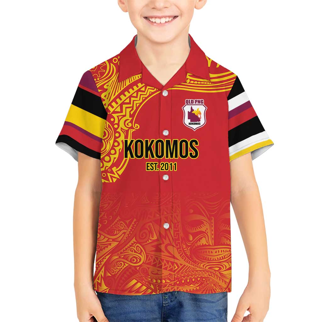 Queensland Papua New Guinea Custom Family Matching Long Sleeve Bodycon Dress and Hawaiian Shirt All Red Pacific PNG Tribal Style