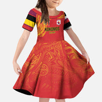 Queensland Papua New Guinea Custom Family Matching Off The Shoulder Long Sleeve Dress and Hawaiian Shirt All Red Pacific PNG Tribal Style LT9 Daughter's Dress Red - Polynesian Pride