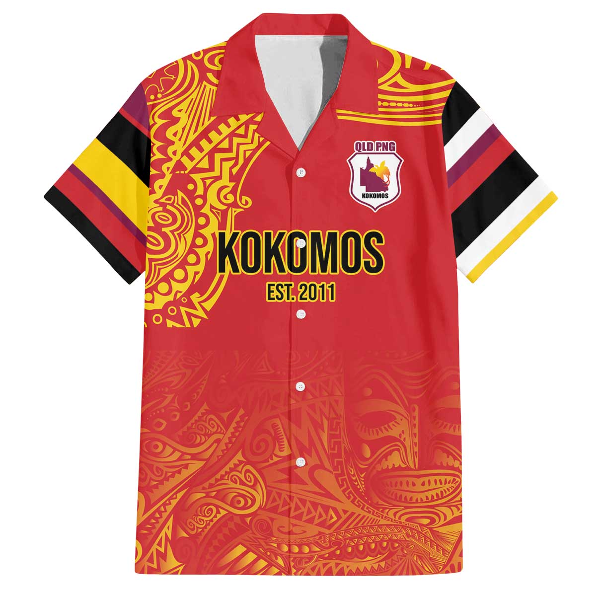 Queensland Papua New Guinea Custom Family Matching Off The Shoulder Long Sleeve Dress and Hawaiian Shirt All Red Pacific PNG Tribal Style LT9 Dad's Shirt - Short Sleeve Red - Polynesian Pride