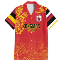 Queensland Papua New Guinea Custom Family Matching Off The Shoulder Long Sleeve Dress and Hawaiian Shirt All Red Pacific PNG Tribal Style LT9 Dad's Shirt - Short Sleeve Red - Polynesian Pride