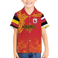 Queensland Papua New Guinea Custom Family Matching Off The Shoulder Long Sleeve Dress and Hawaiian Shirt All Red Pacific PNG Tribal Style LT9 Son's Shirt Red - Polynesian Pride