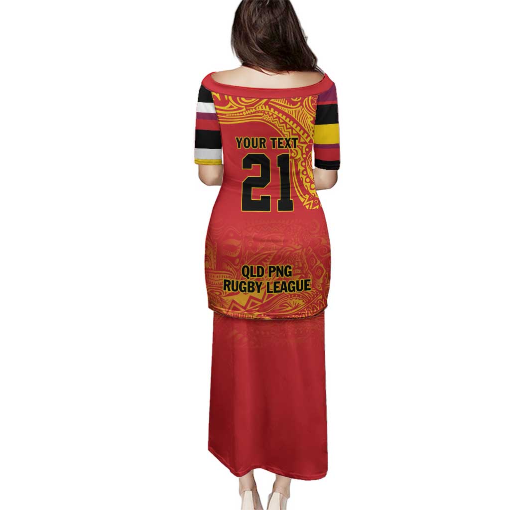 Queensland Papua New Guinea Custom Family Matching Puletasi and Hawaiian Shirt All Red Pacific PNG Tribal Style