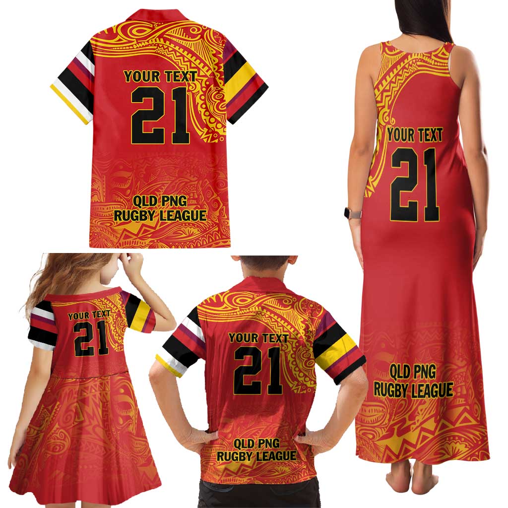 Queensland Papua New Guinea Custom Family Matching Tank Maxi Dress and Hawaiian Shirt All Red Pacific PNG Tribal Style