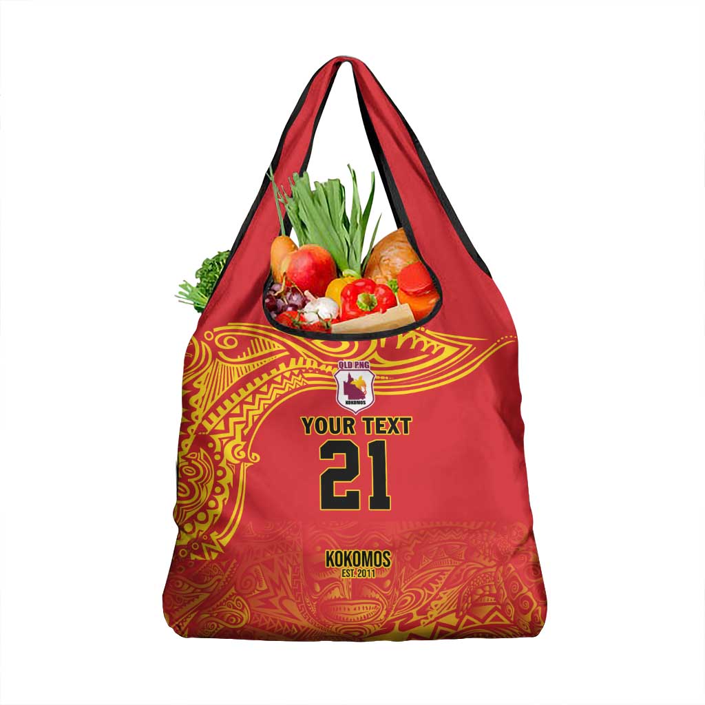 Queensland Papua New Guinea Custom Grocery Bag All Red Pacific PNG Tribal Style