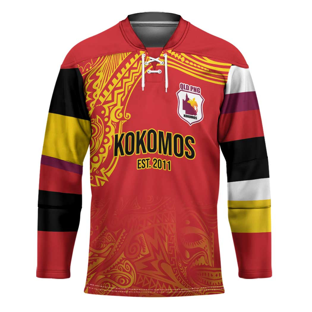 Queensland Papua New Guinea Custom Hockey Jersey All Red Pacific PNG Tribal Style - Polynesian Pride