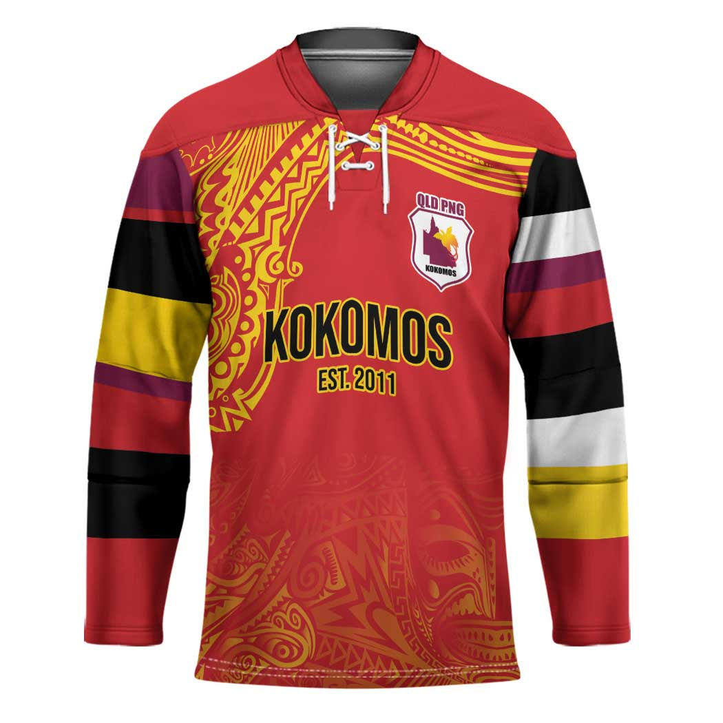 Queensland Papua New Guinea Custom Hockey Jersey All Red Pacific PNG Tribal Style - Polynesian Pride