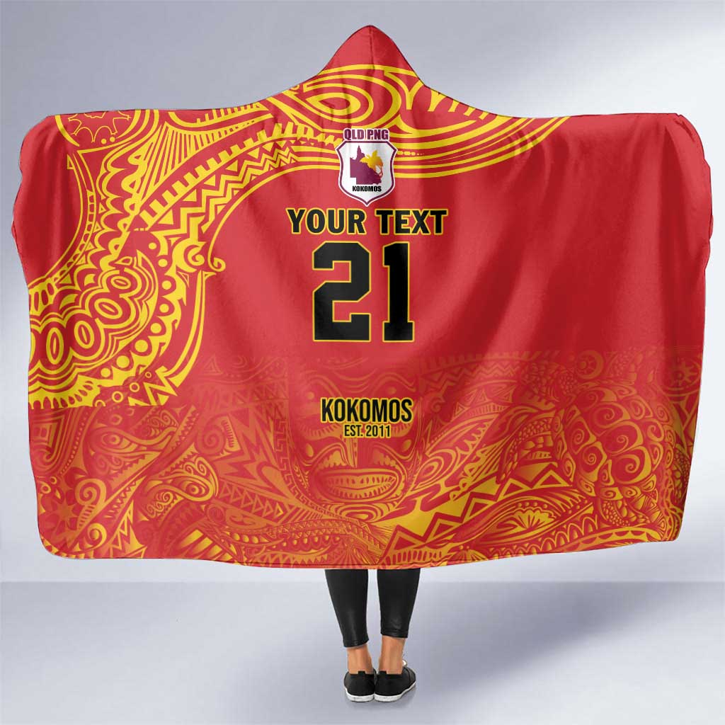 Queensland Papua New Guinea Custom Hooded Blanket All Red Pacific PNG Tribal Style