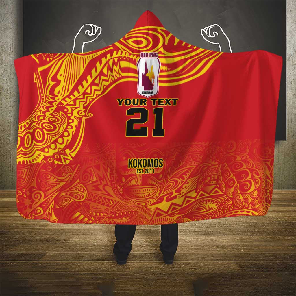 Queensland Papua New Guinea Custom Hooded Blanket All Red Pacific PNG Tribal Style