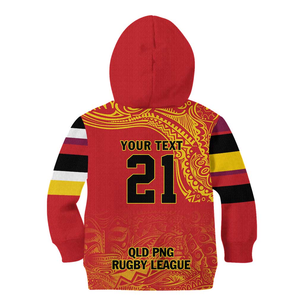Queensland Papua New Guinea Custom Kid Hoodie All Red Pacific PNG Tribal Style
