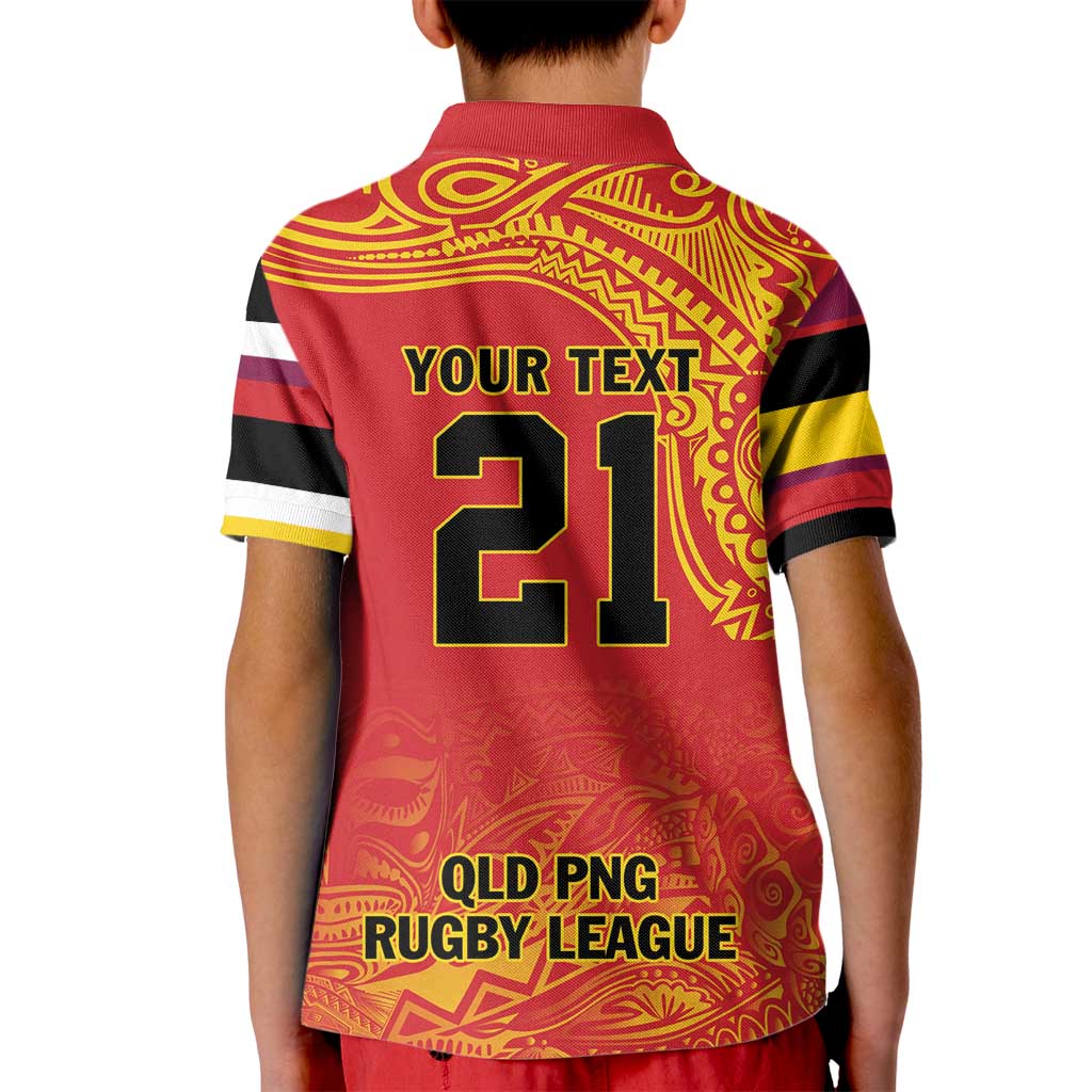 Queensland Papua New Guinea Custom Kid Polo Shirt All Red Pacific PNG Tribal Style