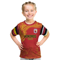 Queensland Papua New Guinea Custom Kid T Shirt All Red Pacific PNG Tribal Style
