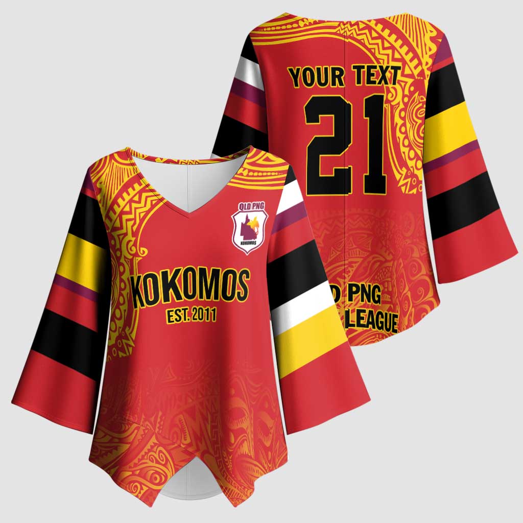 Queensland Papua New Guinea Custom Kimono Sleeve Blouse All Red Pacific PNG Tribal Style - Polynesian Pride