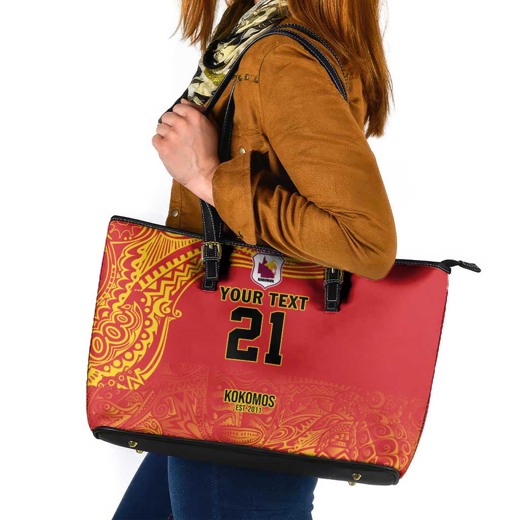 Queensland Papua New Guinea Custom Leather Tote Bag All Red Pacific PNG Tribal Style LT9 Red - Polynesian Pride