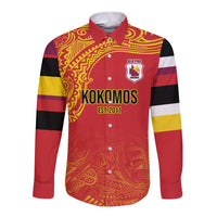 Queensland Papua New Guinea Custom Long Sleeve Button Shirt All Red Pacific PNG Tribal Style